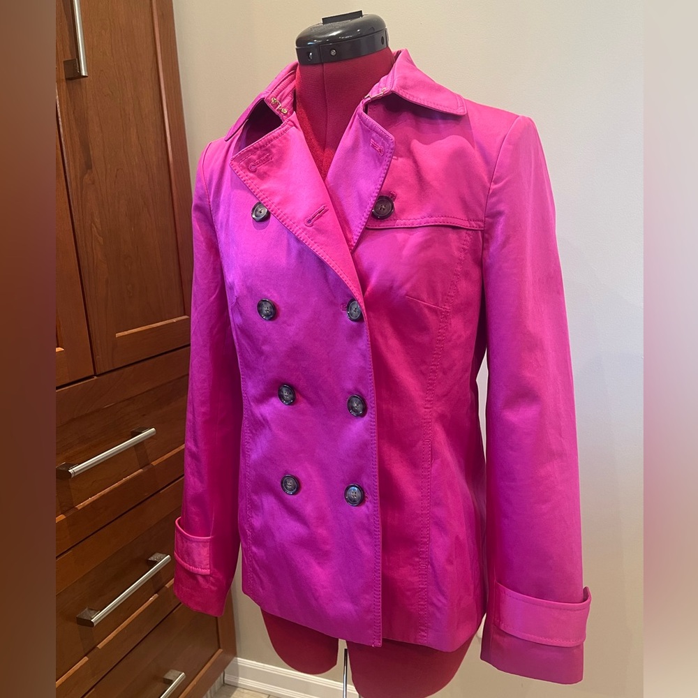 Pristine Banana Republic Fuchsia Double-Breasted Gleaming Pea Coat Sz XS / 2-4